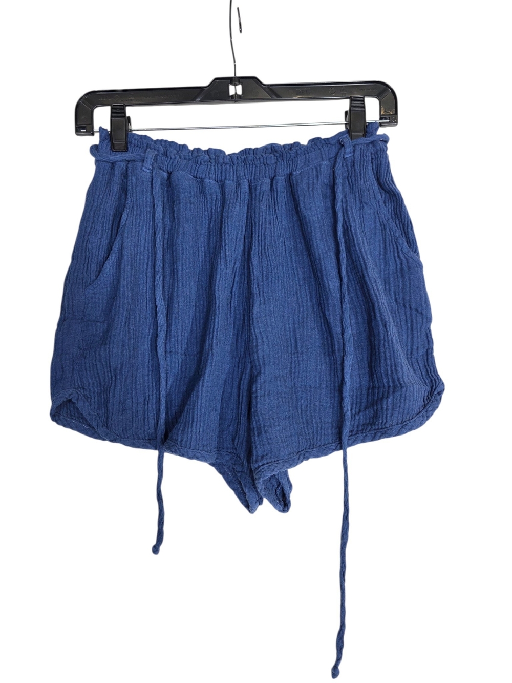 Bella Dahl Blue Textured High-Waist Pull-On Shorts with Strings